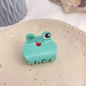 Cute mint green frog acrylic hair claw clip with cartoon face for daily hair styling