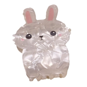 Cute white bunny acrylic hair claw clip with marble texture for women and girls
