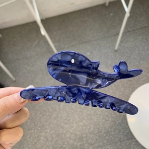 Blue marble acetate hair claw clip in whale shape for women with thick hair styles