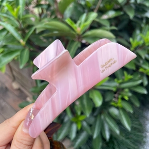 Haarklammer aus Acetat mit rosa Streifen und goldener Barrette La France Gravur