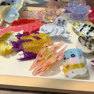Detailed collection of cute ocean animal hair claws made of premium acetate material