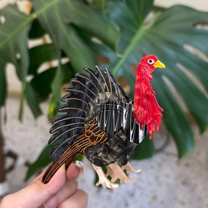 Detailed view of handmade turkey hair claw clip crafted from high-quality acetate fiber