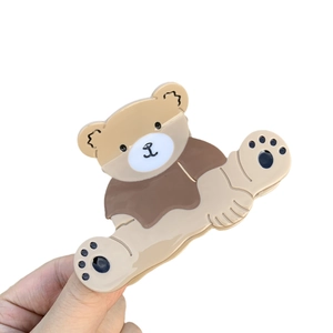 Pince à cheveux ours mignon marron et beige en acétate brillant pour femmes