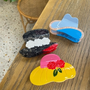 Vintage Hat Shaped Cellulose Acetate Hair Claw Clip With Flower Decoration Dopamine Style Retro Hair Accessory For Women