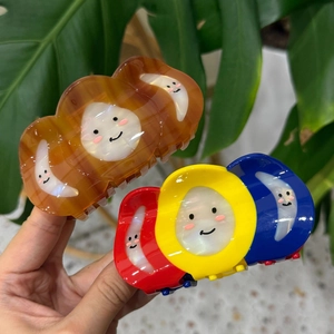 Cartoon Smiling Face Cellulose Acetate Hair Claw Colorful Geometric Moon Pattern Hair Clip Fresh Sweet Headwear For Women