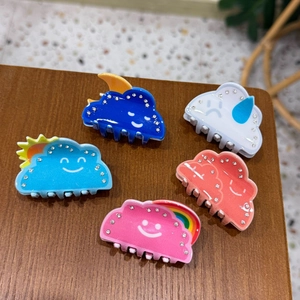 Cute Acrylic Cloud Hair Claw Clips For Women Girls Rainbow Moon Sun Raindrop Hair Clips With Rhinestone Accessories