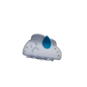 Cute cloud acrylic hair claw clip with blue raindrop and rhinestone accents for women