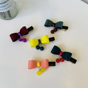 French Handmade Acetate Bowknot Hair Clip With Bead Pendant Sweet Colorful Duckbill Side Clip For Women Hair Accessories