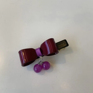 Elegant burgundy acetate bow hair clip with purple beads and gold France handmade logo