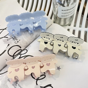 Pince à Cheveux en Acétate Mignon Caniche Dessin Animé Coeur Trois Chiens Pince à Cheveux Mode Accessoires Cheveux pour Femmes Filles Cadeau