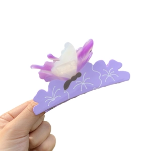 Elegante molletta per capelli a farfalla in acetato viola con sfumature per acconciature