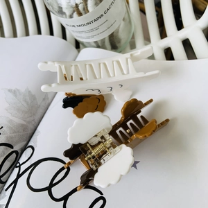 Set of two poodle acetate hair claws in white and brown, cute dog design shark clips