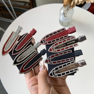 Luxury Rhinestone Alloy Duckbill Hair Clip Korean Style Geometric Grid Red Black Hairpins For Women Daily Hair Accessory