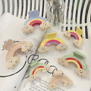 Sweet Rainbow Smiling Cloud Acetate Hair Claw Clip Cute Colorful Handmade Shark Clip Daily Hair Accessories For Women Girls