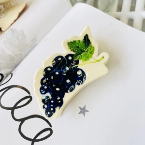French retro acrylic hair claw clip with sweet blueberry and leaf pattern for women
