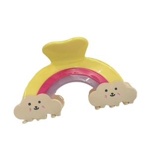 Rainbow hair claw clip with cute cartoon clouds and colorful stripes for women
