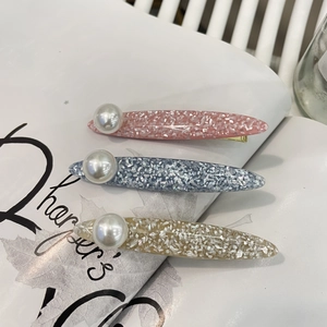 Acetate Faux Artificial Pearl Duckbill Hair Clips Korean Style Sweet Glitter Shell Pattern Elegant Side Barrettes For Women Girls