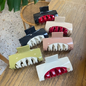 Large Square Contrast Color Hair Claw Clip Glossy Plastic Non Slip Hair Clamp Thick Hair Korean Hair Accessories Women