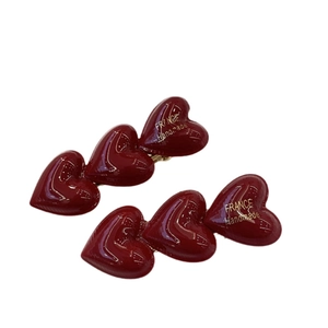 Paire de barrettes cœurs rouge vin brillant avec lettrage France Handmade doré