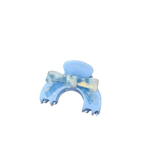 Elegant sky blue acetic acid half-round hair claw clip with a stylish gradient bow