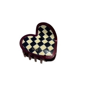 Checkered heart hair claw clip in acetate with gold France handmade logo for women