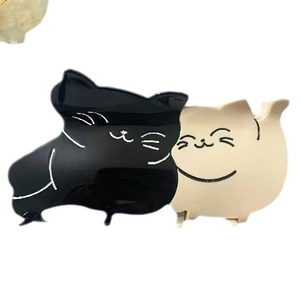 Pinces à cheveux mignonnes en acétate en forme de chat, coloris noir et beige