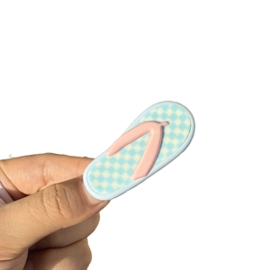Blue and white checkered flip-flop hair clip accessory with pink strap details