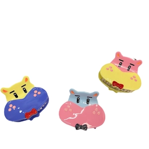 Lot de trois pinces à cheveux en acétate en forme d'hippopotame mignon coloré