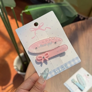 Barrettes roses Sweet Girl avec paillettes et nœud sur carte décorative pour femmes