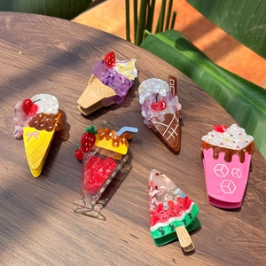 Süße Eis Acetat Haarklammern Für Damen Niedliche Erdbeere Wassermelone Sundae Form Dessert Haarschmuck Shark Clip
