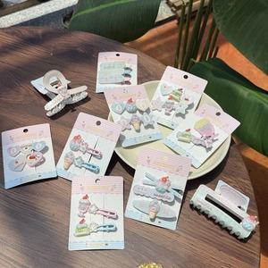Korean Style Sweet Dessert Acrylic Hair Clips Set Girls Macaron Ice Cream Cake Heart Star Bow Pattern Hair Accessories