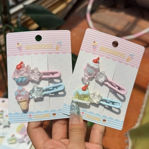 Pastel macaron color dessert hair clips set featuring ice cream and star resin charms