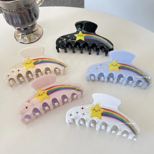Grandes pinces à cheveux avec étoiles arc-en-ciel et strass en diverses couleurs pastel