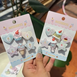 Cute macaron dessert hair clips set with glitter ice cream and cupcake shapes