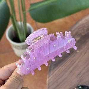 Sparkling purple acetate claw clip with colorful rhinestones for women's hair styling