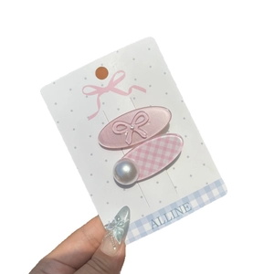 Ensemble de pinces à cheveux roses à carreaux avec perles et nœud décoratif