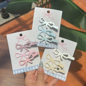 Süße Schleifen-Haarspangen Acryl Harz Metall Entenschnabel Pins Karo Marmor Blumenmuster Seitenclips Für Mädchen Damen Hübsche Haar-Accessoires