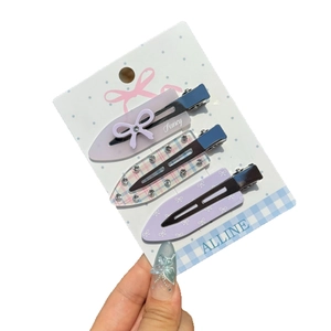 3-teiliges Set aus Acryl-Haarklammern mit Schleifen, Karo-Muster und Glitzersteinen