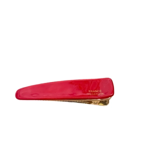 Fermaglio per capelli rosso lucido in acetato con scritta logo France Handmade dorata