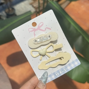 Chic cream yellow hair clip set with heart and wave patterns for girls hair styling