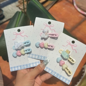 Ensemble de Pinces à Cheveux en Acrylique Doux Style Coréen pour Femmes Filles Mignon Dessin Animé Chiot Ours Cœur