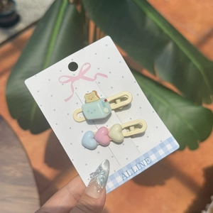 Lot de barrettes à cheveux mignonnes ours grille-pain et cœurs colorés pour filles