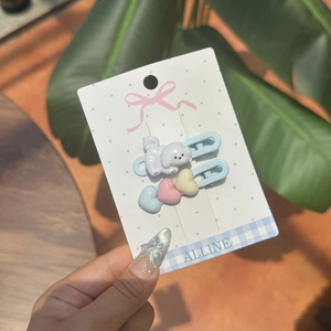 Set de barrettes bleu clair avec chien de dessin animé et cœurs 3D colorés pour filles