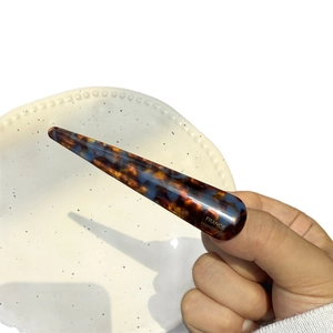 Handmade tortoise acetate duckbill hair clip with vintage amber and blue patterns