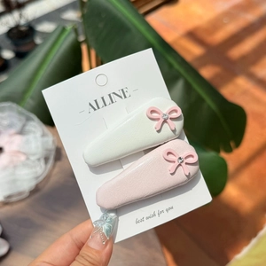 Lot de barrettes à nœud en dentelle avec strass brillants en crème et rose pastel