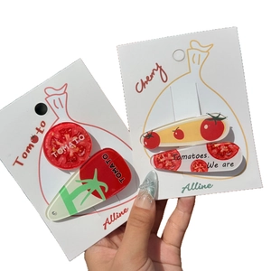 Dopamine tomato fruit hair clips set with colorful acrylic lemon designs for women
