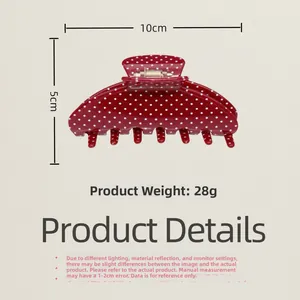 Red hair claw with white polka dots showing dimensions 10cm width and 5cm height