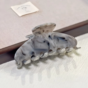 Gray marble texture cellulose acetate hair claw clip with seven-tooth elegant design