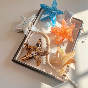 Fermaglio per Capelli a Pinza in Acetato a Forma di Stella Marina Stile Oceano Grande Trama Marmo Eleganti Accessori per Capelli