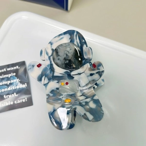 Pince à cheveux astronaute mignonne en acétate marbré bleu et blanc pour femmes